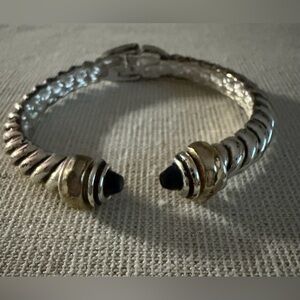 Gold-Tone Open Cuff Bracelet with Black Accent Tips